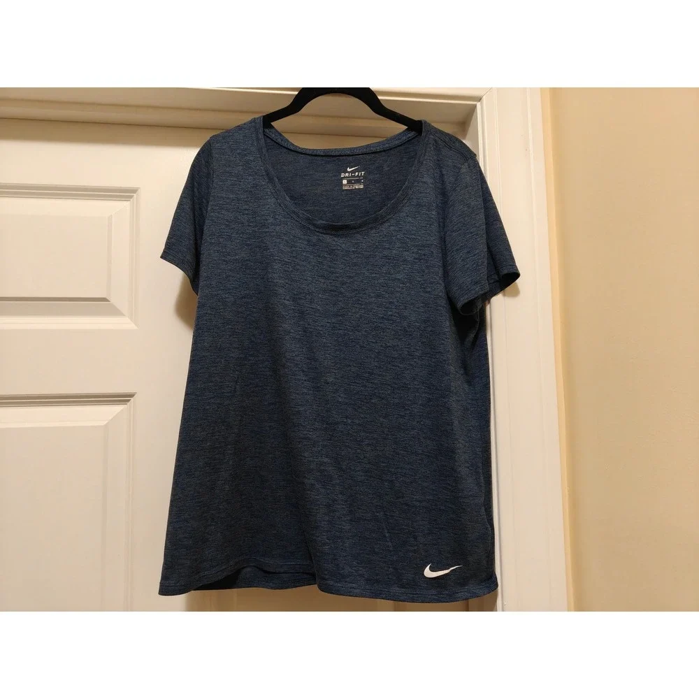 Nike Womens Dri-FIT Heathered Navy Blue Short Sleeve Training Tee 92082-429 L